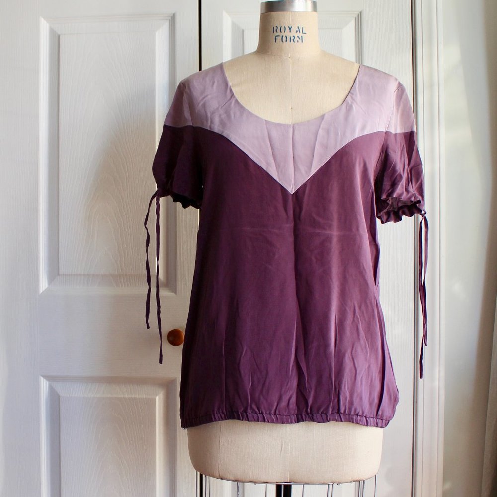 Urban Outfitters Hawks Silk Drawstring Blouse Size S Two Tone Purple Lavender